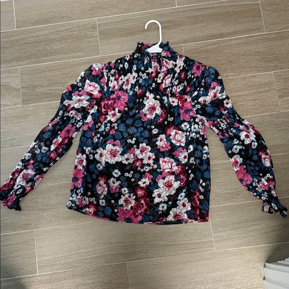 Floral Women's Top - Black, Pink, Blue